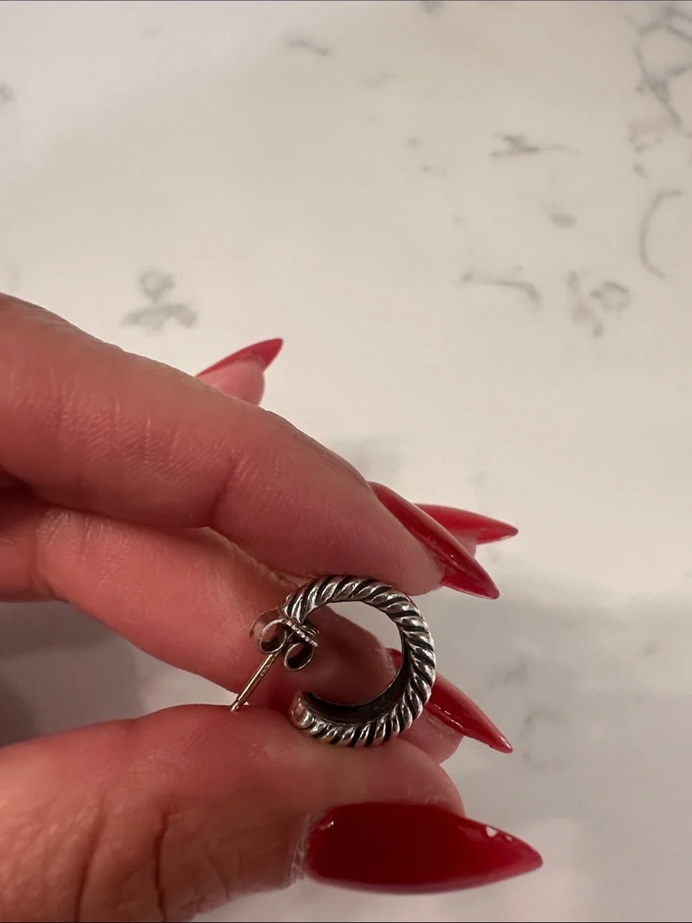 David Yurman Two-Tone Twisted Hoop Drop Earrings in Silver and Gold - Picture 3 of 5